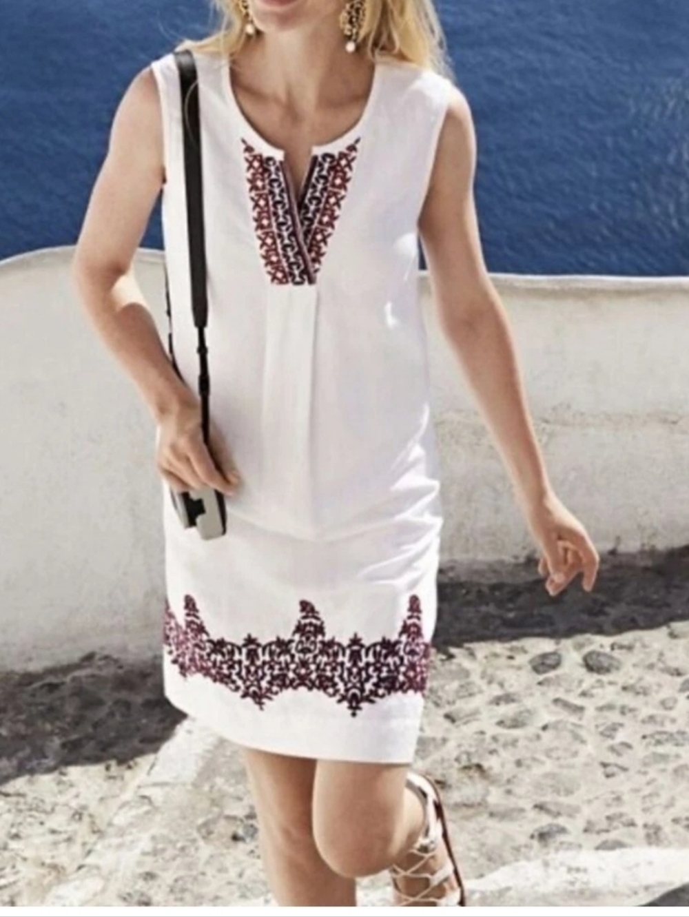 Tommy Bahama‎ Summer Dress Linen Cotton Blend Embroidered Resort SzXL White - Picture 10 of 11